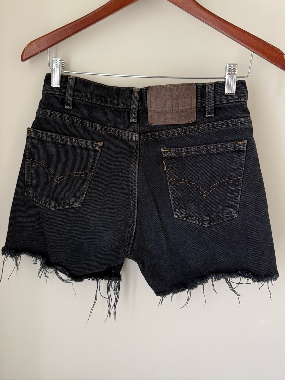 Levi's Vintage Black Frayed Denim Cutoff Shorts Orange Tab